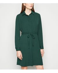 green spot drawstring waist midi shirt dress