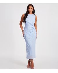 Quiz - Light Diamanté Embellished Gathered Mesh Midi Dress New Look - Lyst
