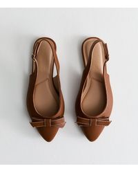 New Look - Wide Fit Faux Leather Bow Front Slingback Flats - Lyst