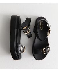 New Look - Wide Fit Buckled Faux Leather Flatform Sandals Vegan - Lyst