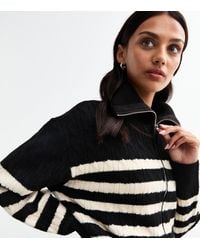 New Look - Striped Cable Knit Zip Through Cardigan - Lyst