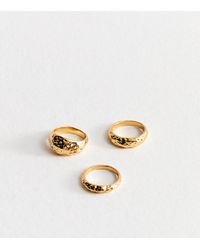New Look - Pack Of 3 Tone Chunky Hammered Texture Rings - Lyst