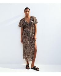 New Look - Leopard Print Short Sleeve Beach Maxi Dress - Lyst