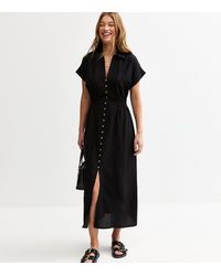 New Look - Linen-Look Shirred Waist Midi Shirt Dress - Lyst