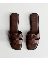 New Look - Dark Faux Leather Woven Straps Mule Sandals - Lyst