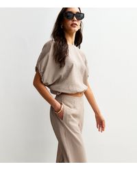 New Look - Stripe Print Short Sleeve Bubble Hem Top - Lyst