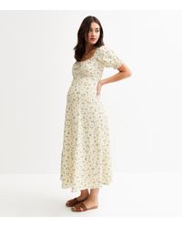 New Look - Maternity Cream Floral Print Crinkle Texture Milkmaid Midi Dress - Lyst