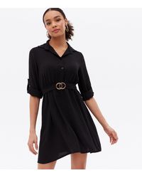 Mela Buckle Belted Mini Shirt Dress New Look - Black