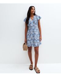 Blue Vanilla - Printed Frill Mini Dress New Look - Lyst