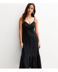 New Look - Button Detail Tiered Hem Midi Dress - Lyst