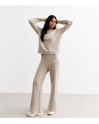 New Look - Nyc Embroidered Knit Wide Leg Trousers - Lyst