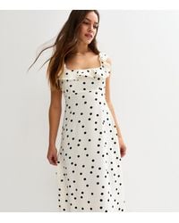 New Look - Petite Polka Dot Ruffle Trim Midi Dress - Lyst