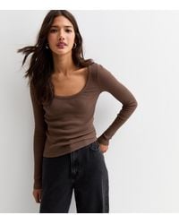 New Look - Ribbed Long Sleeve Scoop Neck Top - Lyst