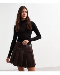 New Look - Corduroy Belted Pleated Micro Mini Skirt - Lyst