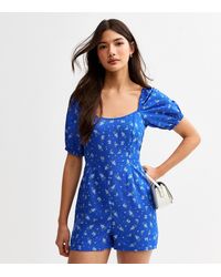 New Look - Floral Print Tie Back Playsuit - Lyst