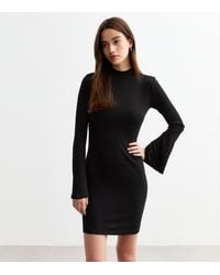 New Look - Fluted Sleeve Ribbed Mini Dress - Lyst