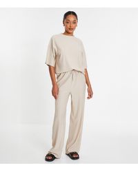 Quiz - Cream Textured Wide Leg Trousers New Look - Lyst