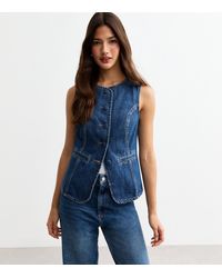 New Look - Curved Hem Denim Waistcoat - Lyst