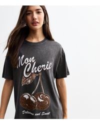 New Look - Dark Oversized Cherry Print Cotton T-Shirt - Lyst