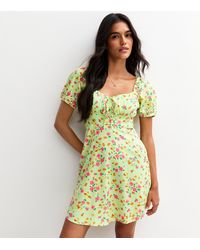 New Look - Crepe Ditsy Print Milkmaid Mini Dress - Lyst