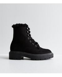 New Look - Wide Fit Faux Fur Lace Up Ankle Boots Vegan - Lyst