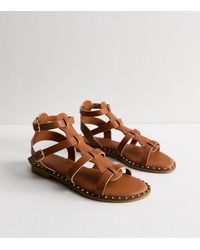 New Look - Faux Leather Studded Trim Gladiator Strap Sandals Vegan - Lyst