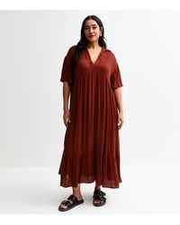 New Look - Plus Size Short Sleeve Tiered Midi Smock Dress Curves - Lyst