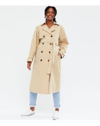 New Look Maternity Puff Sleeve Belted Trench Coat - Natural