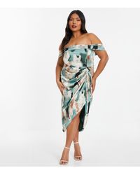 Quiz - Plus Size Marble Print Bardot Midi Dress Curves New Look - Lyst