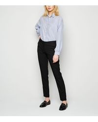 black stretch slim leg belted trousers