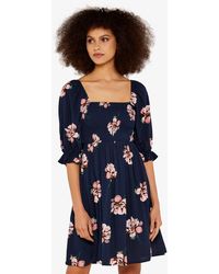 Apricot - Floral Square Neck Shirred Mini Smock Dress New Look - Lyst