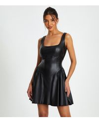 Quiz - Faux Leather Skater Dress New Look - Lyst