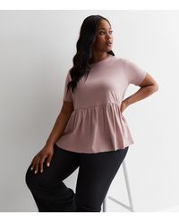 New Look - Plus Size Mid Cotton Short Sleeve Peplum Top Curves - Lyst