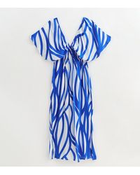 New Look - Line Print Short Sleeve Maxi Beach Dress - Lyst