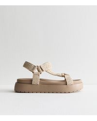 New Look - Cream Raffia Harness Strap Platform Sandals Vegan - Lyst