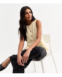 New Look - Light Boucle Crew Neck Button Up Waistcoat - Lyst