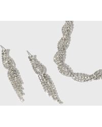 New Look Diamanté Drop Earring And Necklace Set - Metallic