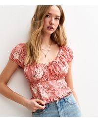 New Look - Floral Print Short Sleeve Milkmaid Top - Lyst