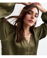New Look - Round Neck Button Through Blouse - Lyst