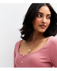 New Look - Dark Ribbed Button Detail Long Sleeve Top - Lyst