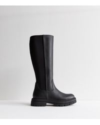 New Look - Wide Fit Leather-Look Knee High Boots Vegan - Lyst