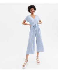 New Look - Ditsy Floral Tie Waist Crop Jumpsuit - Lyst