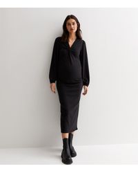New Look - Maternity Ribbed Twist Front Midi Dress - Lyst