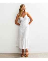New Look - Button Detail Tiered Hem Midi Dress - Lyst