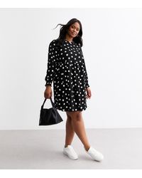 New Look - Plus Size Polka Dot Crinkled Mini Smock Dress Curves - Lyst