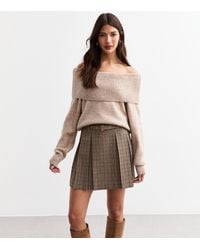 New Look - Check Belted Box Pleat Mini Skirt - Lyst