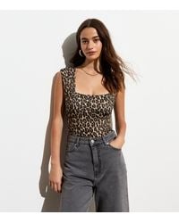 New Look - Leopard Print Square Neck Bodysuit - Lyst