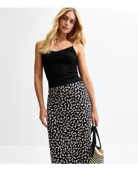 New Look - Polka Dot Print Satin Midi Skirt - Lyst