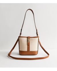 New Look - Faux Leather Twist Lock Canvas Bucket Bag - Lyst