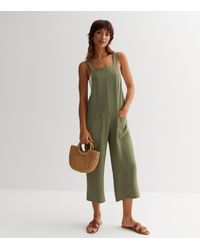 New Look - Wide Leg Crop Dungaree Jumpsuit - Lyst